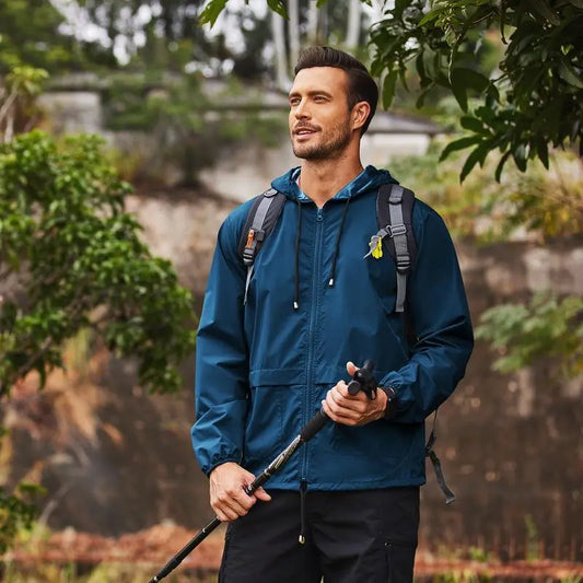 Men's Packable Jacket Outdoor Waterproof Hooded Lightweight Classic Cycling Raincoat